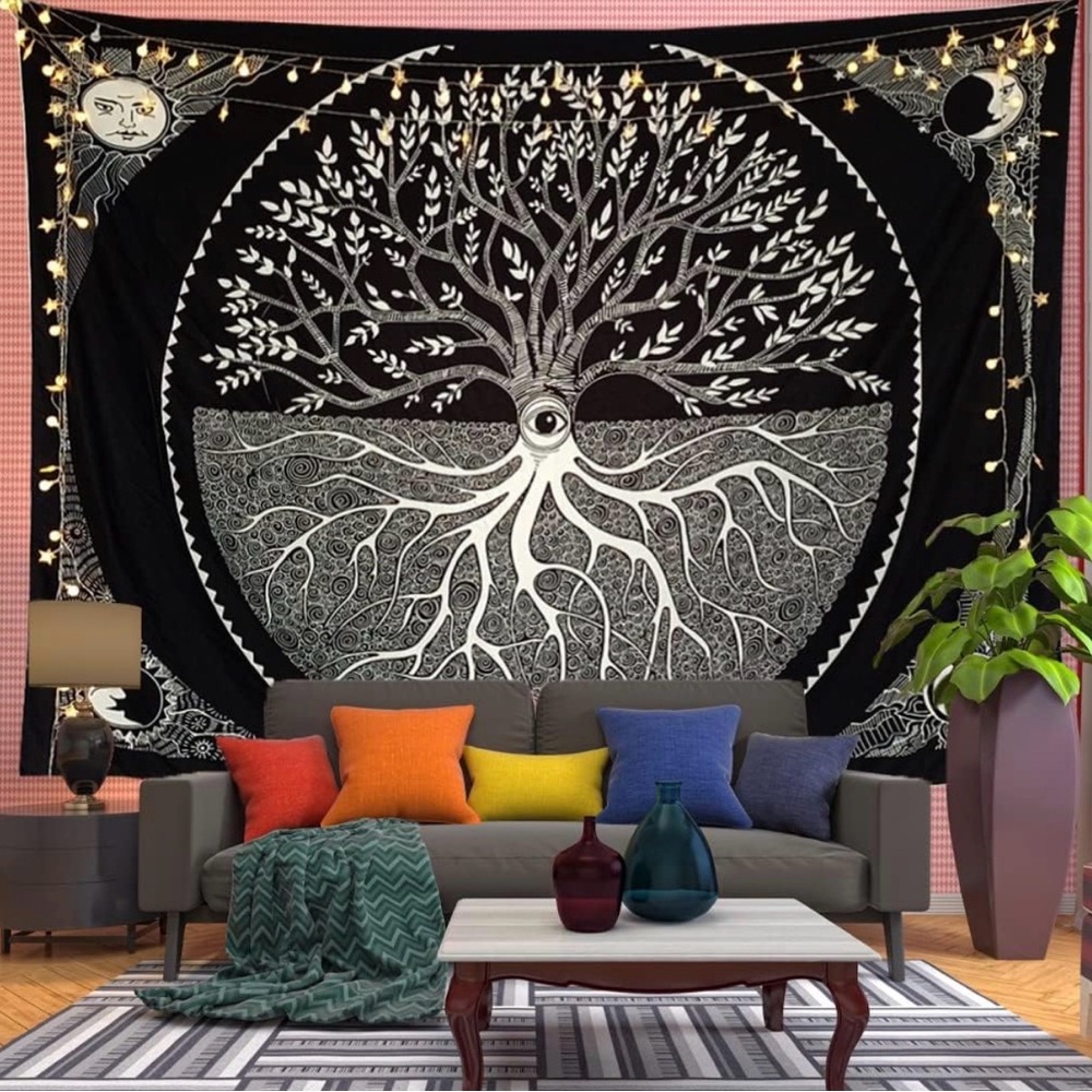 Black and White Tree of Life Tapestry